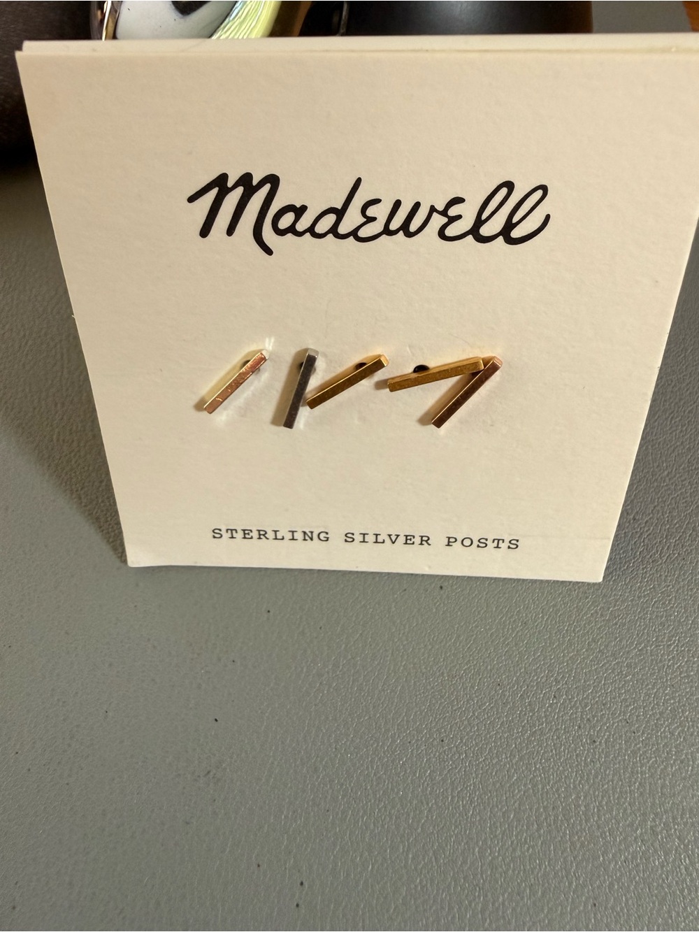 NWT Madewell Two-Tone Bar Stud Earrings in Silver and Rose Gold - Picture 2 of 3